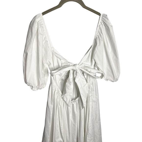 Abercrombie & Fitch White Puff Sleeve Midi Dress Size Small Tie Back Cutout - Picture 6 of 9